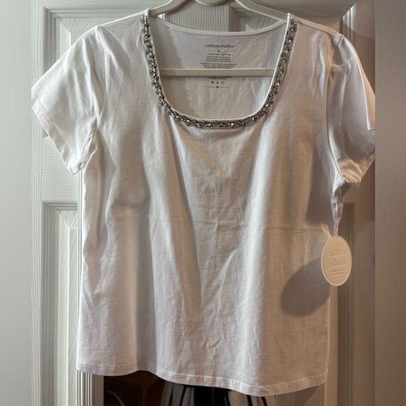 cotton studio Tops - rhinestone-embellished t-shirt. NWT